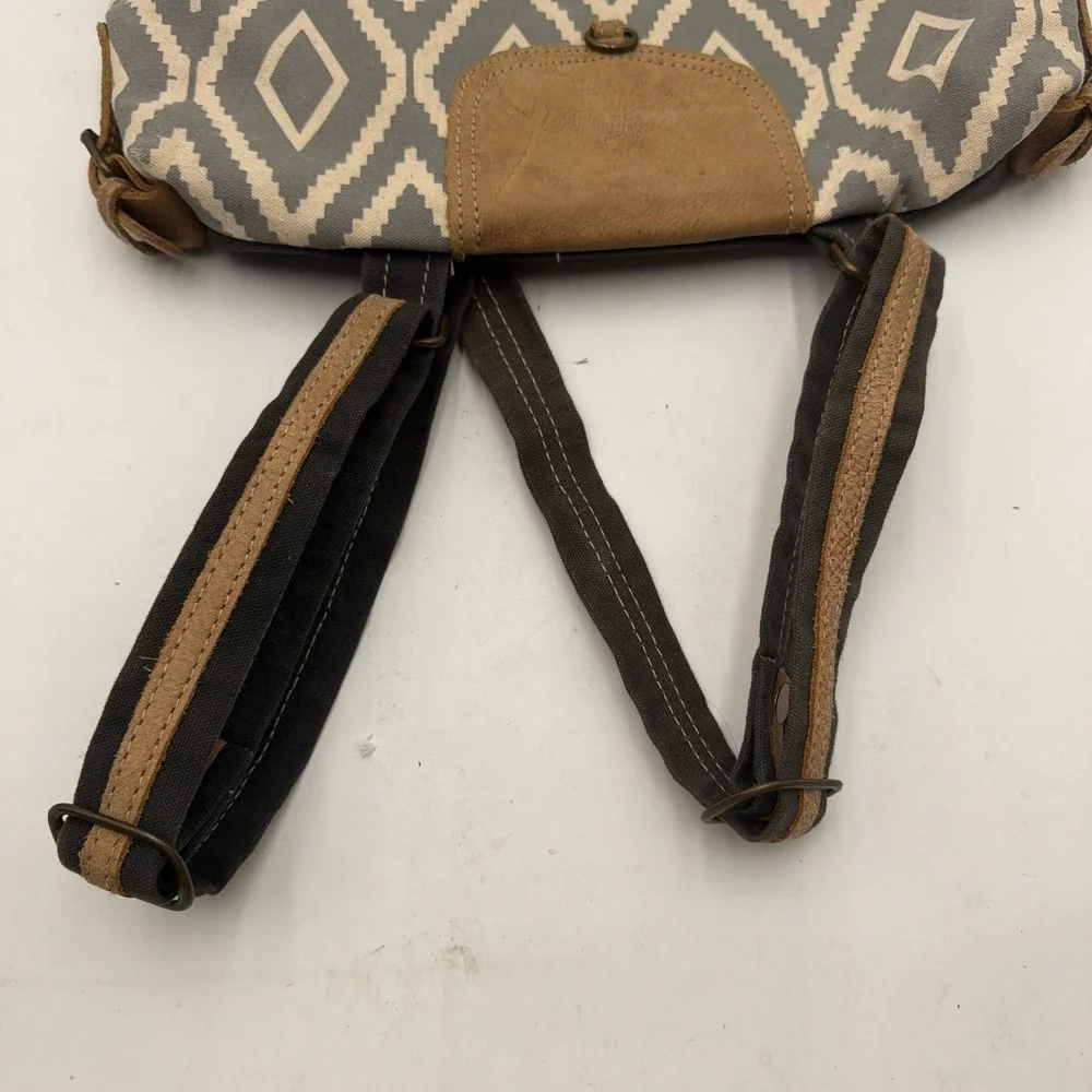 Myra Bag Backpack Artist's Impression Upcycled Canvas Leather Cowhide Gray OS